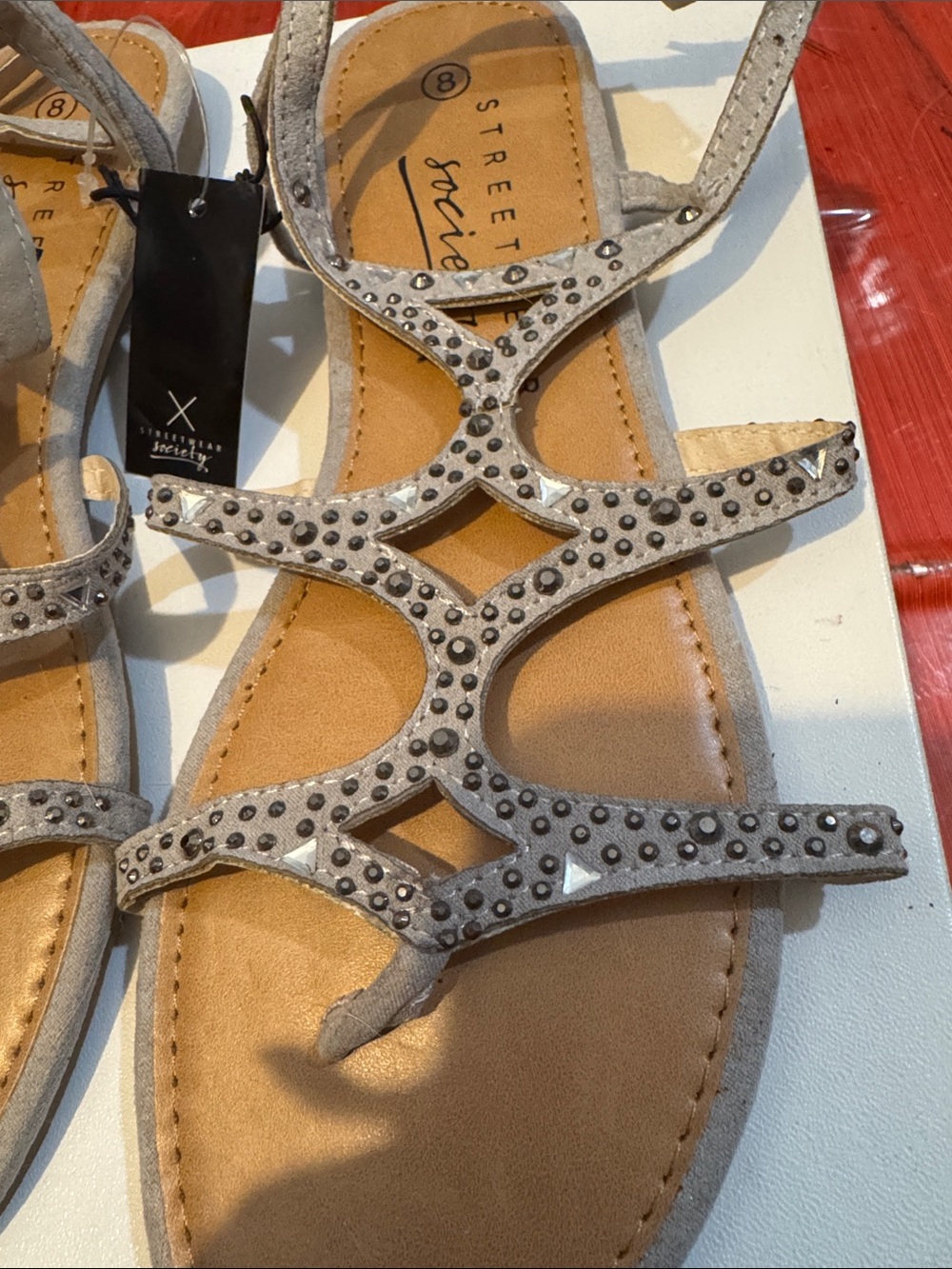 Streetwear Society Silver Grey Studded Strappy Sandals - Picture 3 of 4